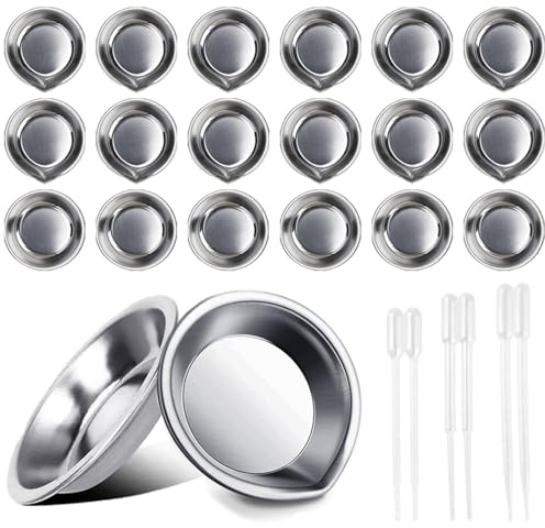 TRKETK 18 Piezas Paleta de Pintura de Acero Inoxidable, Paleta Maquillaje Redondas Paleta Acuarela Metalica Paleta Paleta de Mezcla de Pintura Bandeja de Pintura Fácil de Verter con 6 Goteros