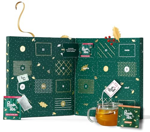 Panda tea – Calendario de Adviento té e infusiones para Navidad – Caja de regalo de té e infusiones – Surtido de 24 bolsas de muselinas – Ideas de regalo para mujer y hombre