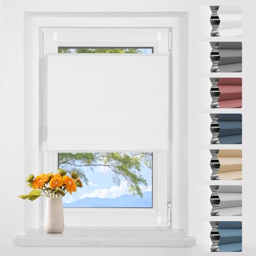 Wabenplissee Plissee Klemmfix ohne Bohren Verdunkelung Zweifarbig Weiß-weiß 70x100cm(BxH) Thermo Verdunklungsplissee für Fenster 100% Blickdicht,Schallschutz und Wärmehaltung