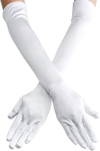 Long Opera Party Gloves for Women 1920s 20s Satin Gloves Costumes Elbow Length Bridal Evening Dress, 20.8 inches (White)