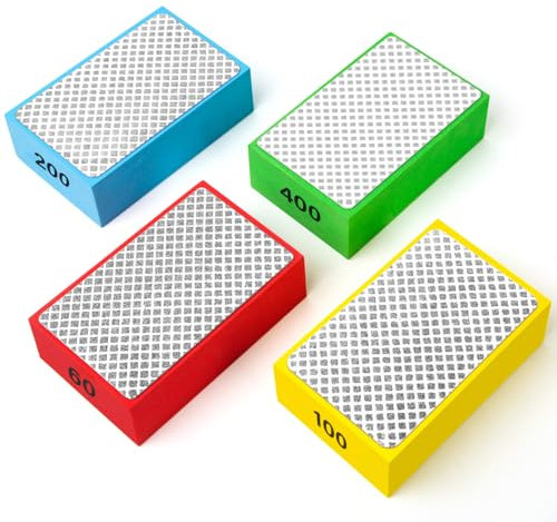 Bloques de Vidrio Juego de 4 Tacos de Lijado 60/100 / 200/400 Kit Esponja Abrasiva para Pulir Diamante Pulido Ceramico Porcelanico Pulir Marmol Almohadilla Pulido Manual Granito Bloques de Lijado