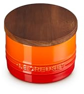 Le Creuset Signature Salt Cellar and Storage Canister with Wood Lid, 7 oz., Flame