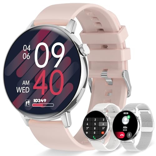 Erkwei Smartwatch damer med Bluetooth-samtal 1,32 tum damklocka för Android träningsklocka damer med stegräknare pulsmätare sömnmonitor 20 sportlägen sportklocka
