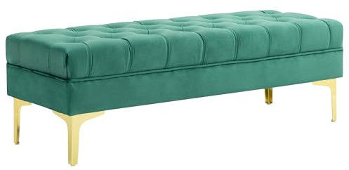 HOMCOM Banc Banquette capitonnée Bout de lit Style Classique Chic dim. 118L x 45l x 42H cm piètement métal doré Velours Vert