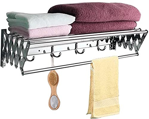 Towel Bar Clothes Airer Extendable Clothes Rack Folding Clothes Rack Accordion Stainless Steel for Room/Bathroom Tower 30kg Capacity Towel Rack (OneColor 80cm)