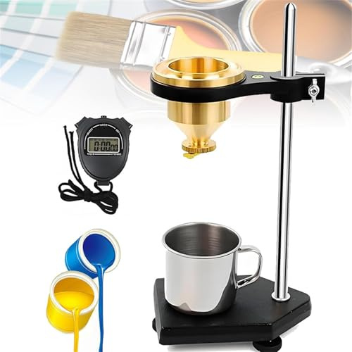 Viscosimetro Tester di viscosità liquida con coppa di flusso in ottone, ugello di flusso da 4 mm, supporto regolabile e cronometro per rivestimenti, inchiostri, adesivi
