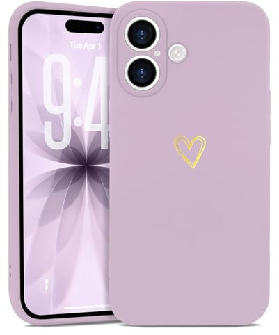 Wirvyuer Kompatibel med iPhone 17 Mobilskal Flickor Skal Guld Kärlekshjärta Mjukt Silikonskal Sött Guld Kärlek Slim Stötsäkert Skyddande Skal för iPhone 17 Lila