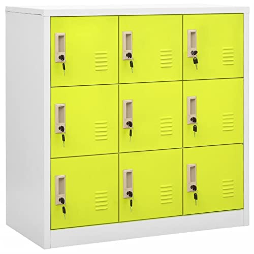 Frdhee Armario de jardín para oficina, armario de taquilla, color gris claro y verde, 90 x 45 x 92,5 cm, acero para productos de limpieza, ropa y accesorios del hogar