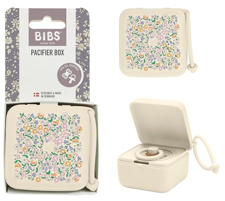 Caja con correa para chupete BIBS Liberty. Broche para chupete y caja esterilizadora. Material de calidad alimentaria libre de BPA 100% - Ivory