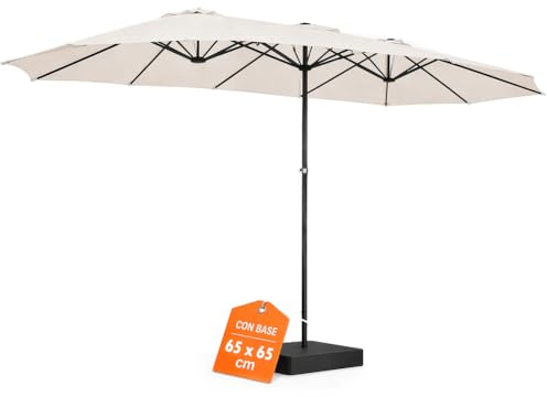 BAKAJI Ombrellone Doppio da Patio Rettangolare con Sistema di Apertura e Chiusura Manovella, Tetto Anti UV e Impermeabile, Ideale per Giardino, Esterno, Bistrot, Bar (4,5 x 2,7 Metri con Base)