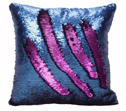 MOCOFO Sequin Mermaid Throw Pillow Cover 16x16in Matte Purple Blue