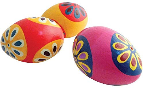 Peruvian Hand Painted Wooden Egg Rattle 9cm - Multi Colour Flower Design, Soft Sounding Shaker