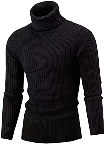 QZH.DUAO Men's Casual Slim Fit Turtleneck Pullover Sweaters, Black, US Large = Tag 5XL