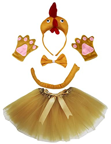 Petitebelle Hen pannband fluga svanshandskar tutu 5 st flickdräkt 1-10 år (brun, 5-10 år)