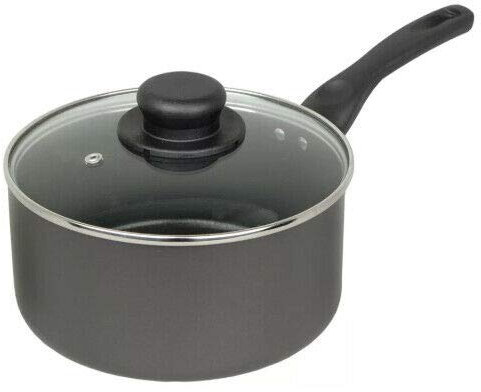 18CM Milk PAN - Glass LID, Sauce, Pot, Tea,Handle,Kitchen, Non Stick COOKWARE | Easy to Clean | Stay Cool Wooden Handle | Boil Eggs, Warming Milk