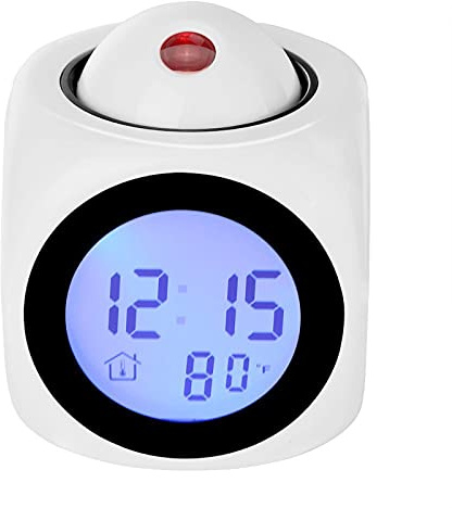 Projection Alarm Clock for Bedrooms Digital Voice Report Alarm Clock 12/24 HDigital Electric Clocks Projection On Ceiling with Voice Talking LED Time Temperature Display for, Bedside , Office (white)