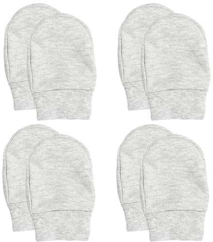Soft Touch 100% Cotton Baby Anti Scratch Mittens - 4 Pack (Grey)