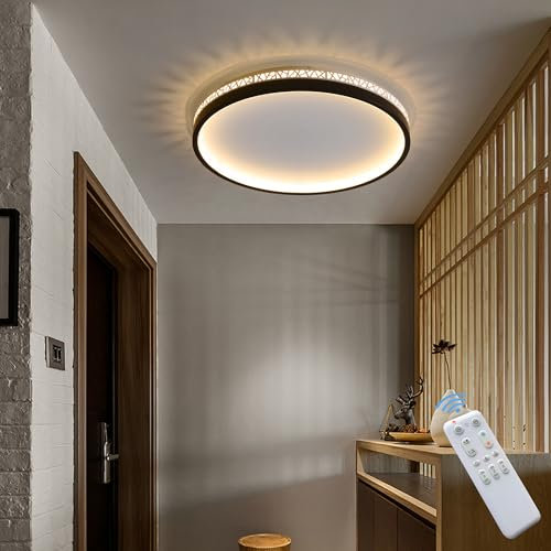LED Deckenlampe dimmbar mit Fernbedienung, 30W 30cm rund schwarz Aushöhlen Design „Vogelnest“ Deckenleuchte Schlafzimmer, 3000lm 3000K-6000K, Wohnzimmerlampe mit Memory-Funktion, 3W Nachtlicht