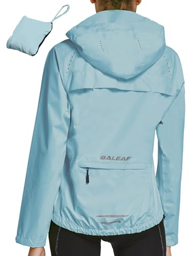 baleaf, Giacca impermeabile da donna da ciclismo, leggera, antipioggia, ripiegabile, giacca da corsa da esterno riflettente, antivento, da trekking, 7-Azzurro, M