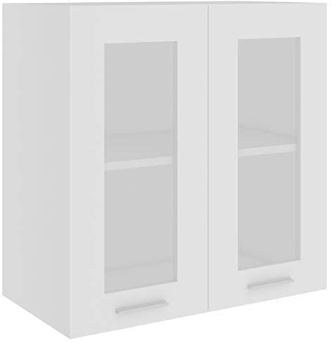 Mobile Pensile in Vetro, Salvaspazio con Due Ripiani, 60 x 31 x 60 cm, Legno Multistrato, Bianco, per Cucina e Soggiorno