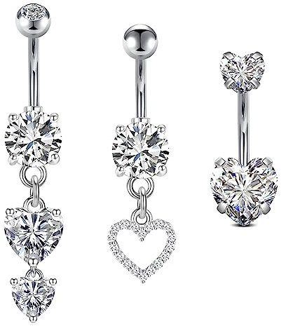FECTAS 3pcs Bauchnabelpiercing 10mm Chirurgenstahl Silber Bauchpiercing Piercing Bauchnabel Schmuck Herz