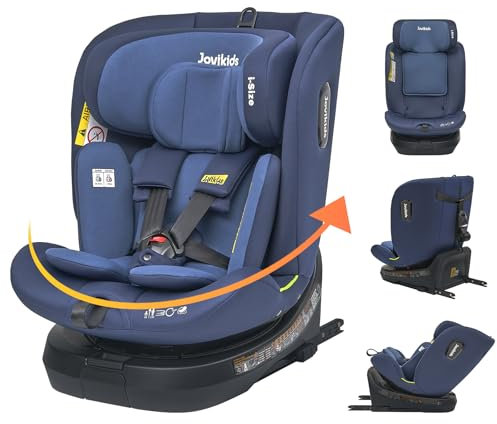 Jovikids 360° Drehbar Kindersitz mit ISOFIX und Ruheposition, i-Size(ECE R129) 40-150cm(0-36kg) Reboarder Baby Autositz, ab Geburt -12 Jahre (blau)
