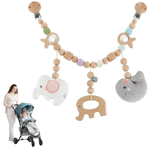 KBIBCK Kinderwagenkette Holz Baby, Home Kinderwagenkette, Kinderwagen Kette für Babys, Kinderwagenkette, Kinderwagenkette aus Holz für Babys und Kleinkinder ab 0+ Monaten