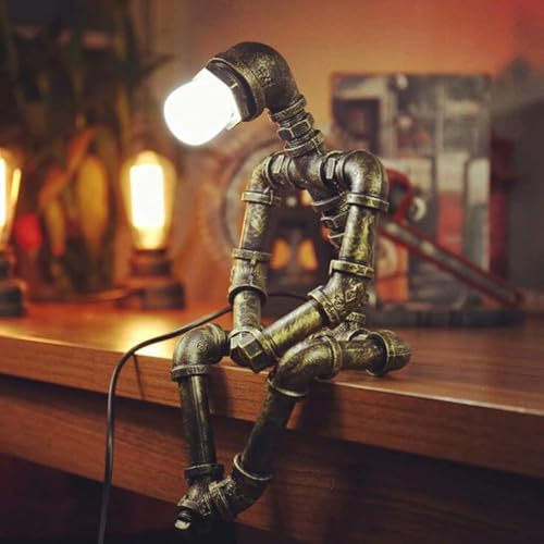 Loft Antique Retro Industrial Water Pipe Metal Led Desk Accent Lamps Energy Saving Night Lamp American Reading Robot Table Lights Nightstand Bedside Cafe Bar Gift,Style 2