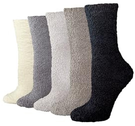 Amazon Essentials Chaussettes Type Pantoufles Douillettes et Duveteuses Femme, 5 Paires, Gris Multicolore, 35-42