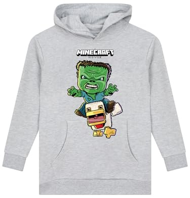 Minecraft Hoodie For Boys, Chicken Jockey Kids Hoodie, Gamer Hooded Sweatshirt, Grey 7-8 Years