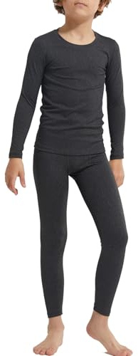 LANBAOSI Set di maglia termica a maniche lunghe e leggings per bambini e ragazzi, maglia a compressione, collant grigi