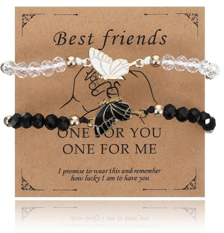 Nogeqi 2 Pcs Best Friend Bracelet, Matching Couple Bracelets,Butterfly Bff Bracelets, Adjustable Strand Matching Bracelets for Couples,Long Distance Relationship Gifts for Boyfriend Girlfriend Him Her