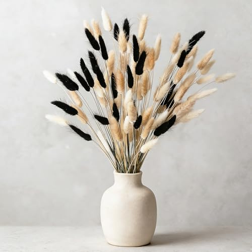 100 Pcs Bunny Tails Pampas Grass Bouquet, Dried Flowers Bouquets for Vases for 30 Black, 30 White, 40 Natural Bunny Tails Grass, Pampas Grass Artificial, DIY Dry Flowers for Home Wedding Decor