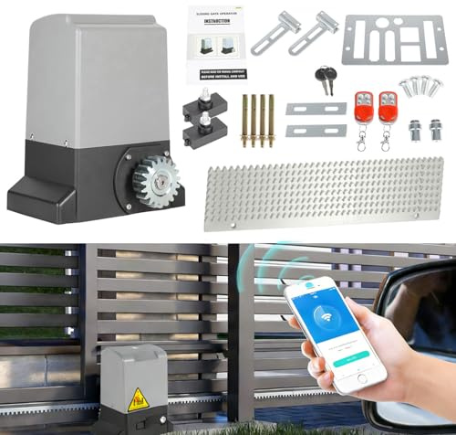 Joparri Motores Puertas Correderas máx 1200 kg 550 W, Smart WiFi Accionamiento Eléctrico De Puerta con 4M Cremallera, 2 Control Remoto y la función de cierre automático para Puerta de Jardín, Garaje