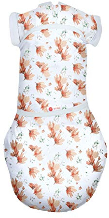 embé 2-Way Transition Short Sleeve Swaddle Blanket Wrap for Babies 3-6 Months - Blush Blossom, 12-18 lbs | Legs In & Out Design | Secure Zipper Stops Unraveling | Stage 2 Sleep