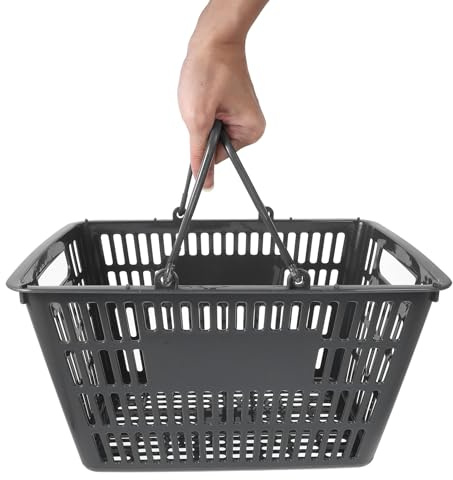 iplusmile Plastic Shopping Basket 15x10x8in Grey – Fold-Flat Handles & 21 L Capacity for Supermarket, Retail, Kitchen, Bathroom Storage