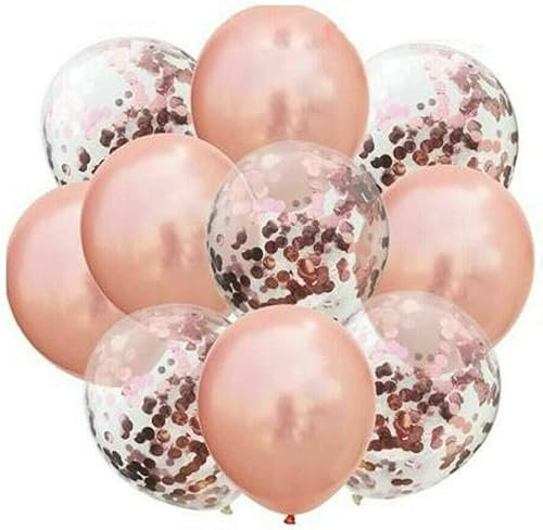 Rose-Gold Balloons 12 inch Confetti & Metallic Rose-Gold Balloon Set Party Decoration Wedding Birthday Christmas Decoration 10 Pieces