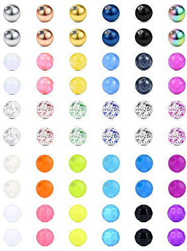 Rajnard Piercing Palla 14G 5mm Sfere di Ricambio per Piercing All'ombelico Lingua Industriale Septum Piercing Gioielli Palla Luminosa Donne Uomini 60Pcs Colori Misti Set 2