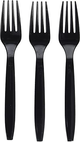 Generic Pack of 50 Heavy Duty Black Plastic Fork, Reusable and Washable Fork Perfect for Picnics, Parties, Tableware and Dinnerware by W&H Enterprises