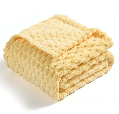 Vessia Coperta in pile di flanella (127 x 178 cm), 300 g/m², in jacquard giallo chiaro, pelosa e calda, per divano, letto, sedia, 300 g/m², super morbida al tatto, comoda, leggera, per tutte le