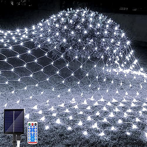 JIMACRO Luces de Cadena de Red Solares para Exterior, 2 m x 3 m 192 LEDs Red de Luz LED con Mando a Distancia, 8 Modos, Impermeable Cadena de Luces para Navidad, Cortina, Balcón Decoración