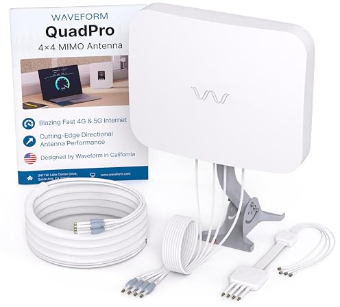 Waveform QuadPro 4x4 MIMO Signal Boosting Panel Antenna Kit | External Antenna for 4G/5G Routers & Gateways | for T-Mobile Home Internet, Verizon, AT&T (Complete Kit w/ 20' Cable & Window Entry)