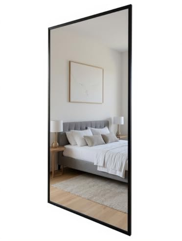 THEROSE Espejo Industrial vestidor 160 x 80 cm, Cuerpo Entero, Metal Aluminio, Ventan, Espejo Pared probador (Negro)