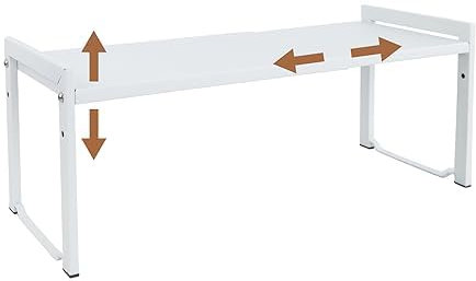 Erweiterbares Schrankregal,66 cm,stapelbarer Küchenthekenregal-Organizer,Küchengewürzregal,Speisekammerregal,verstellbarer Schrank-Organizer,Aufbewahrungsregal für Küche und Büro(1er-Pack weiß L)