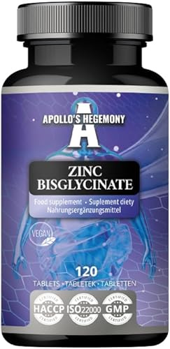 Zinkbisglycinat 15 mg per portion - 120 veganska tabletter - 240 portioner per förpackning - Zinkchelattillskott för att stödja immunitet och hudhälsa - av Apollo's Hegemony