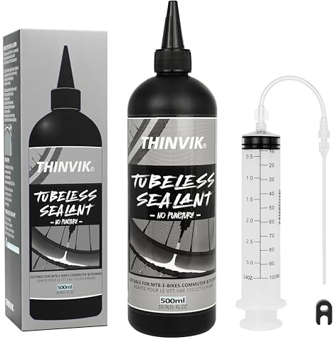 Thinvik Tubeless Bike Tire Sealant No Puncture Hassle and Leak Prevention for Road Bike MTB CX and Gravel Bicycle Tyres Sealant 500ML(16.9oz)+Tubeless Sealant Injector Set
