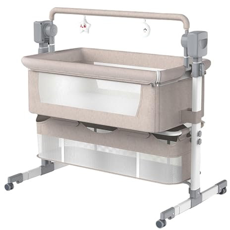 Sianldcone Schwingende Beistellbett Baby, Multifunktional Babybett, Höhenverstellbar Stubenwagen Baby, Babys Reisebett Mit Matratze (601 Khaki)