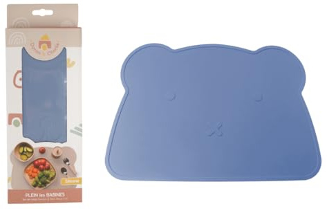 DORON & CHARLIE - Set De Table - Repas De Bébé - 056621 - Bleu - Silicone - Design Ourson - Antidérapant - Etanche - DME - Lavable - Imperméable - 1er Age - Puériculture - Facile à Nettoyer