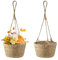 2PCS Hanging Basket Natural Seagrass Hanging Basket with Jute Rope, Foldable Seagrass Macrame Planter for Succulents, Indoor & Outdoor Decor, Khaki