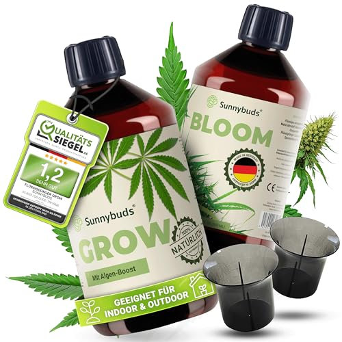 Cannabis Dünger für Hanfpflanzen – Nachhaltiger Spezial Stickstoffdünger & Hydrokultur Dünger für Cannabis Samen, Hanf Erde, Indoor & Outdoor - Cannabis grow kit als GROW & BLOOM Set, 1000 ml